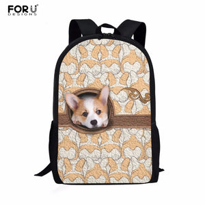 16 Inch Printed Puppies School Bag for Teen Girls Unisex Leather Backpack