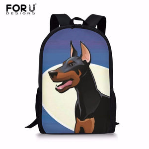 3D Doberman Printed Boys School Bag Student Book Bag