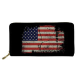 American USA/UK Flag Women Leather Wallet Zipper Clutch Long Purse