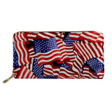 American USA/UK Flag Women Leather Wallet Zipper Clutch Long Purse