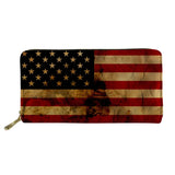 American USA/UK Flag Women Leather Wallet Zipper Clutch Long Purse