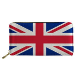 American USA/UK Flag Women Leather Wallet Zipper Clutch Long Purse