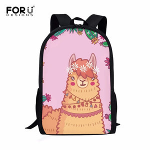 Cartoon Alpaca Kids School Backpack - Big Capacity