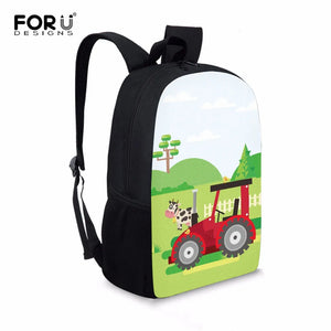 Cartoon Farm Tractor Prints 16-Inch School Bag for Kids