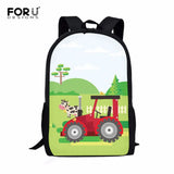 Cartoon Farm Tractor Prints 16-Inch School Bag for Kids