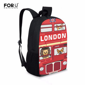 London Kids School Backpack with Cartoon School Bus Design