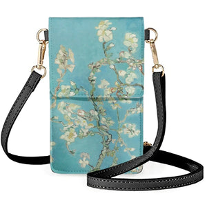 Cherry Blossom Oil Painting Cellphone Bag Woman PU Leather Handbag