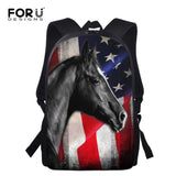 Flag Horse Print Kids School Bags 16inch Primary Boys Girls Bookbags