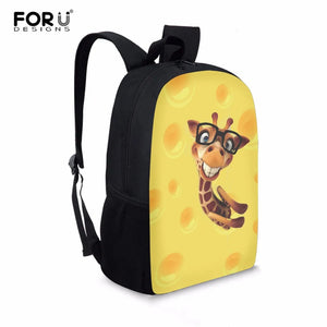 Cartoon Giraffe Printed Student's Shoulder Backpack for School Kids