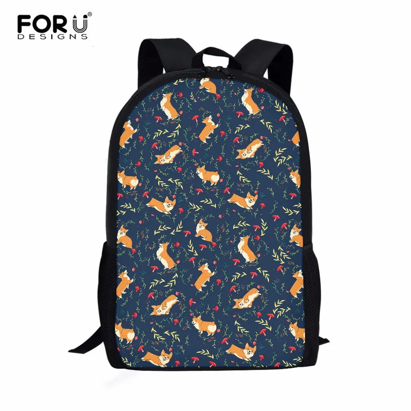 Corgi Printed Kids 16 Inch School Backpacks Boys Girls Laplop Bags