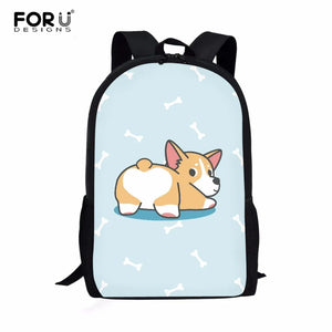 Corgi Printed Kids 16 Inch School Backpacks Boys Girls Laplop Bags