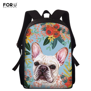 Flower Dog Printed Kids School Bag 15 inch Boys Girls Backpack