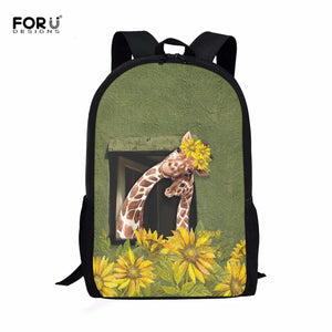 Oil Painting Giraffe 16 Inch School Backpack for Children Teen Girl