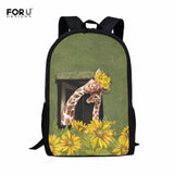 Oil Painting Giraffe 16 Inch School Backpack for Children Teen Girl