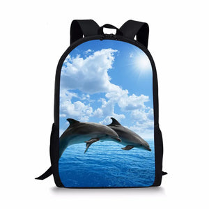 Dolphin Print Girls Schoolbag Animal Backpack for Children Lightweight