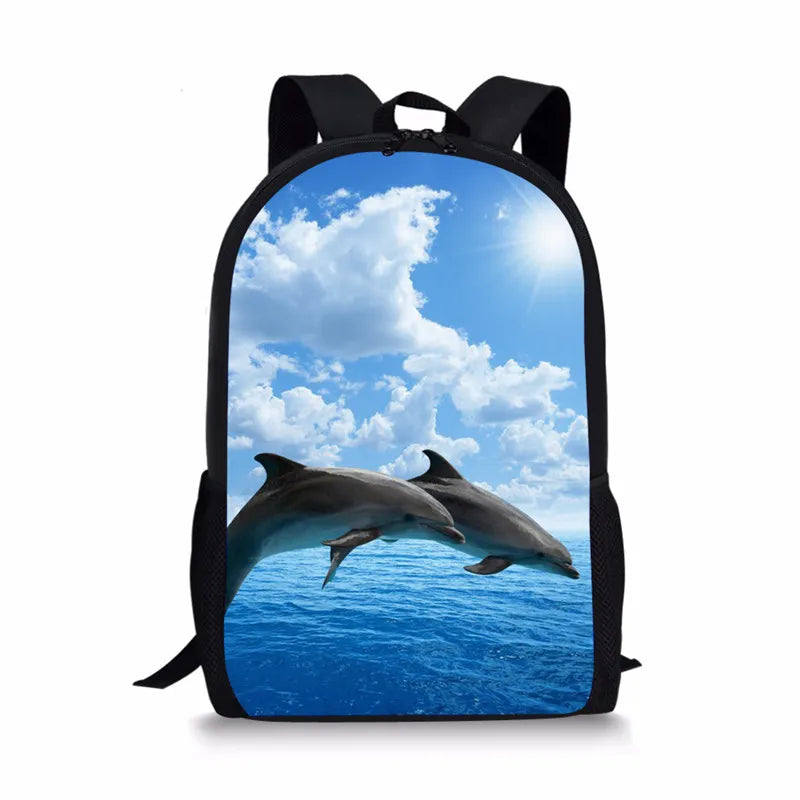 Dolphin Print Girls Schoolbag Animal Backpack for Children Lightweight