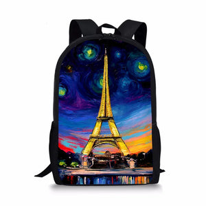 Eiffel Tower School Bag Girls Book Bag Women Shoulder Bag