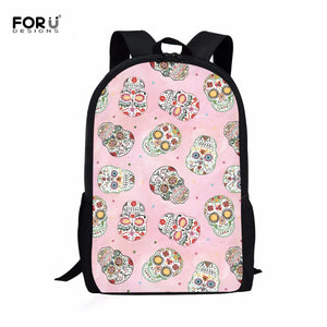 Skull Sugar Pattern Laptop Backpack Pink School Bags School Girl