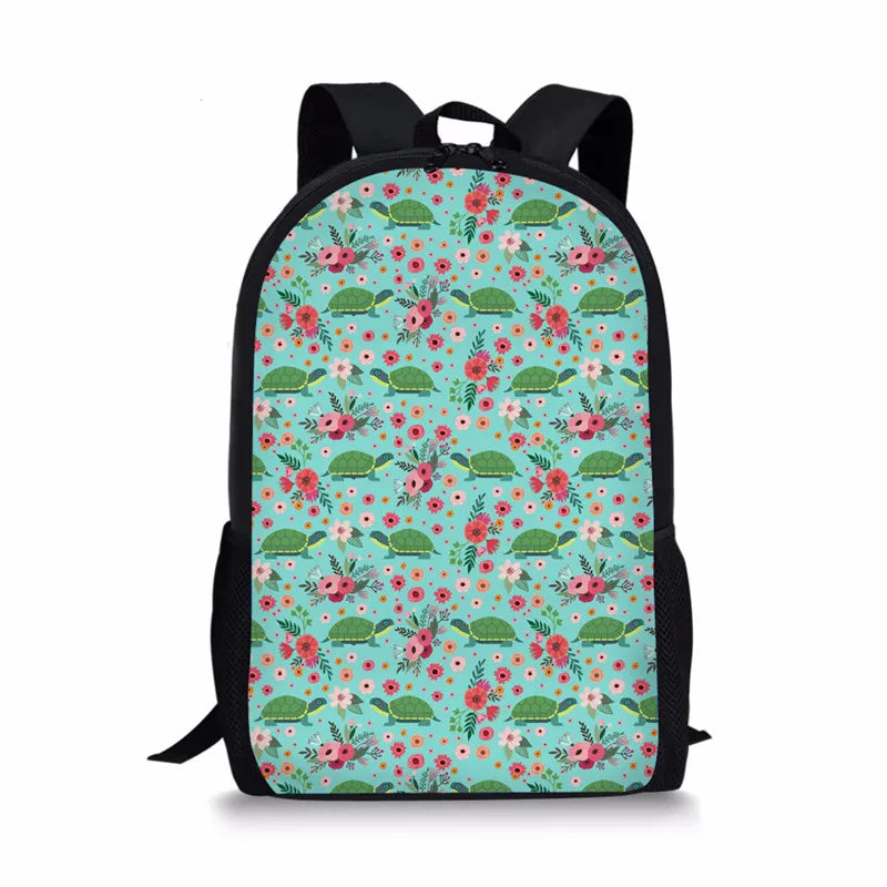 Flower Turtle Printing Women Backpack Girls School Bags Teenager Laptop Backpack
