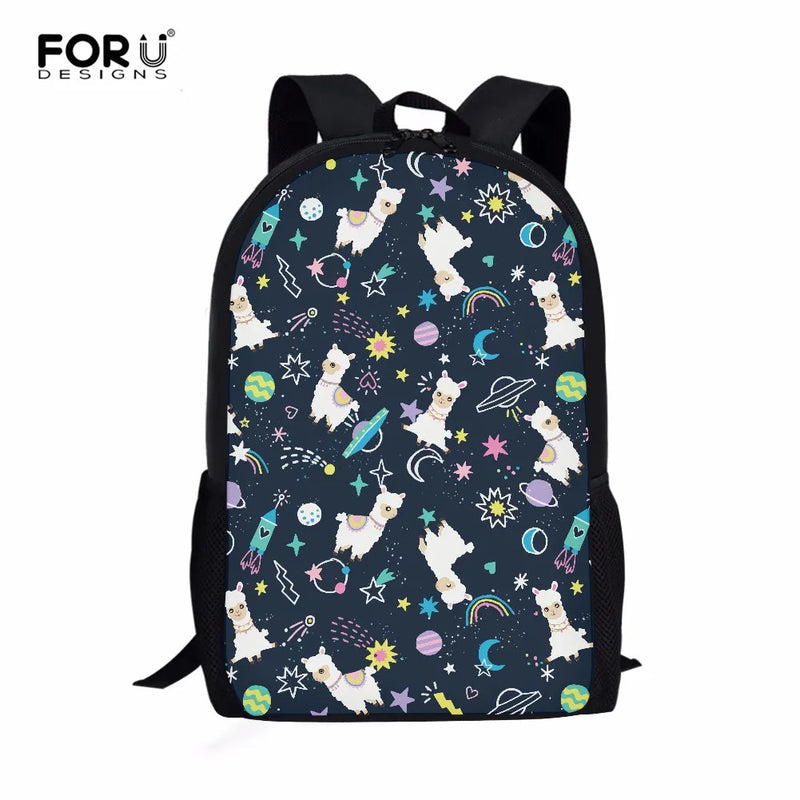 Galaxy Alpaca Pattern Kids School Backpack 16 Inch