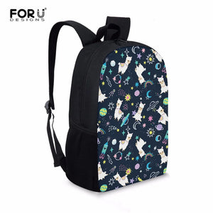 Galaxy Alpaca Pattern Kids School Backpack 16 Inch