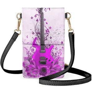 Guitar Bass Pattern Phone Bag Rose Shoulder Ladies Travel Pouch