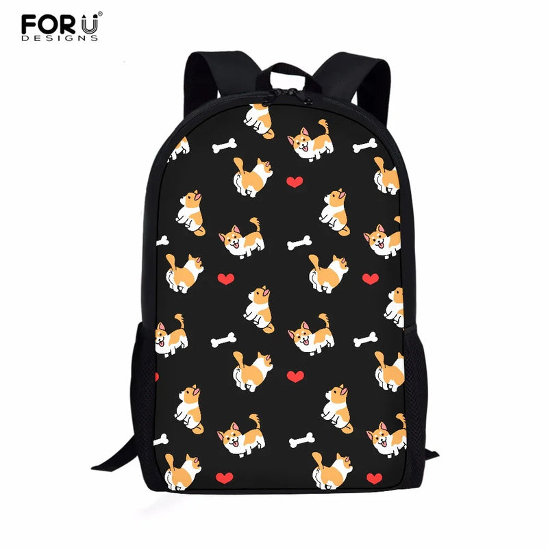 Corgi Pattern Kids School Bag Large Backpack Durable Bookpack