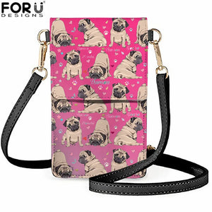 Puppy Pug Print Touch Screen Phone Bag for Women