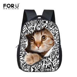 Mini Cat Print Backpack for Kids Small Preschool Bookbag
