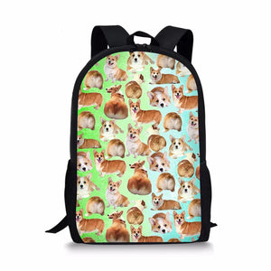 Multicolor Puppy Pug Dog School Bag for Girls 16inch Children Bookbag