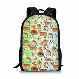 Multicolor Puppy Pug Dog School Bag for Girls 16inch Children Bookbag