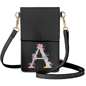 Multicolor Floral Letters Cell Phone Bag PU Leather Shoulder Bag Women
