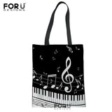 Music Note Shoulder Bag Piano Guitar Print Casual Tote Large Capacity