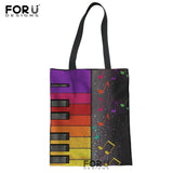Music Note Shoulder Bag Piano Guitar Print Casual Tote Large Capacity