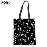Music Note Shoulder Bag Piano Guitar Print Casual Tote Large Capacity