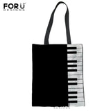 Music Note Shoulder Bag Piano Guitar Print Casual Tote Large Capacity