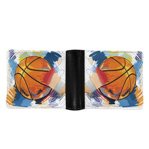 Oil Painting Basketball PU Leather Short Wallet Double-sided Printing Men Purse