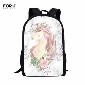 Oil Painting Horse Print School Backpack Girl Students 16inch Laptop Bag