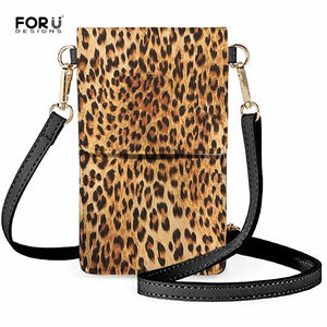 Leather Mini Crossbody Bag Leopard Pattern Phone Purse
