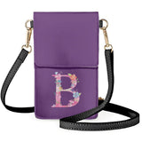 Purple Solid Background Phone Bag with Flower Arrangement Shoulder Strap
