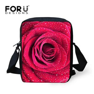 Red Flower Printing Messenger Bag for Women Casual Mini Crossbody Bag