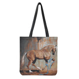 Retro Horse Print Shoulder Bag Polyester Large Capacity Shopping Bag Women