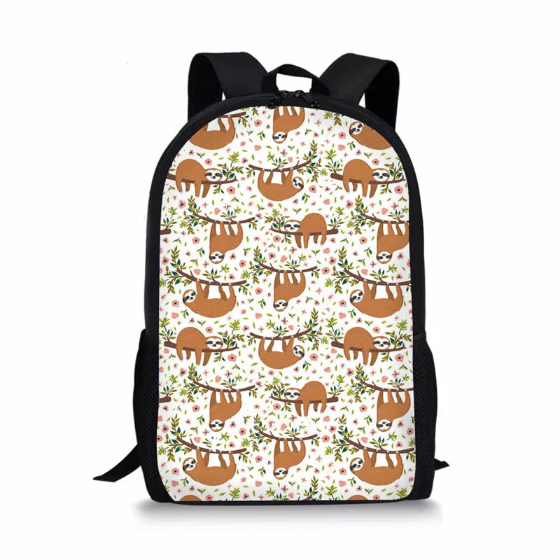 Sloth Print School Bags for Girls Bookbag Teenager Women Primary Backpack