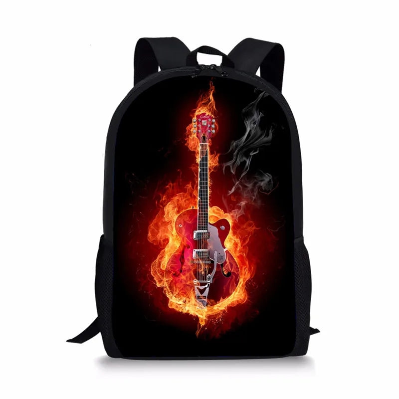 3D Guitar Printing Bookbag Shoulder Backpack for Teen Girls
