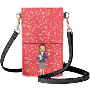 Shoulder Bag Lady Hardworking Teacher Cartoon Image Mobile Phone Wallet