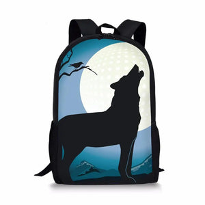 Wolf Print Kids School Backpack Student Book Bag