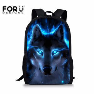 Wolf Print Kids School Backpack Student Book Bag