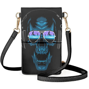 Skull Cell Phone Bag Women's Messenger Durable PU Leather Handbag