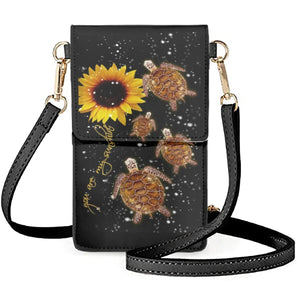 Turtle Sunflowers Mobile Phone Make-up Bag Shoulder Pouch