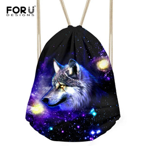 3D Animal Wolf Drawstring Bag Portable Travel Daypack Puppy Pug Dog Backpack